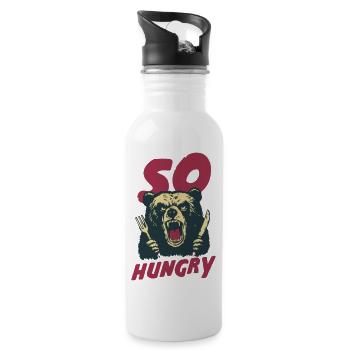 Hungry Bear With Cutlery - Water bottle with straw - white - Right