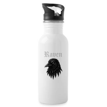Raven Gothic Head Illustration Gift Idea Style - Water bottle with straw - white - Right