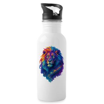 Farbenfroher kosmischer Löwe – Art Pop Farben - Trinkflasche mit integriertem Trinkhalm - Weiß - Rechts