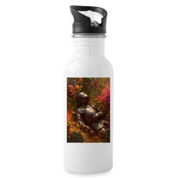 Knight in Floral Garden - Water bottle with straw - white - Right