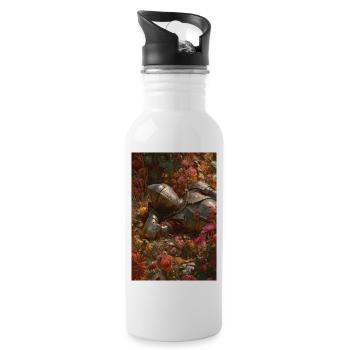 Blumenritter in Blühe - Trinkflasche mit integriertem Trinkhalm - Weiß - Rechts