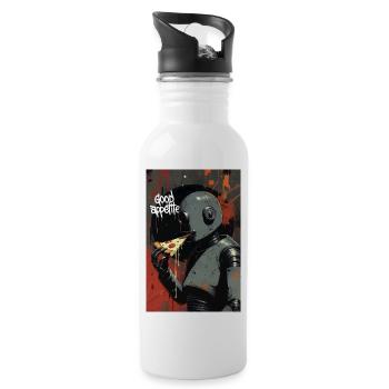Retro Robot Humor Illustration - Water bottle with straw - white - Right