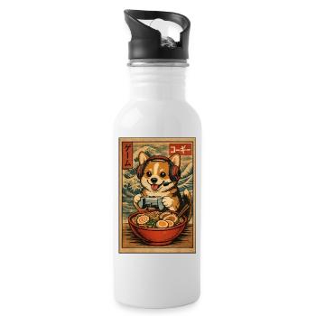 Ramen Corgi Gaming Anime Japanese Noodle Bowl - Water bottle with straw - white - Right