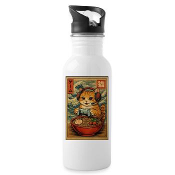 Japanische Ramen Cat Gaming Otaku Nudelschale - Trinkflasche mit integriertem Trinkhalm - Weiß - Rechts