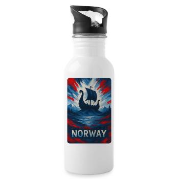 Norwegen Reise Design - Trinkflasche mit integriertem Trinkhalm - Weiß - Rechts