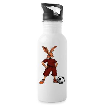 Hase Fussball - Trinkflasche mit integriertem Trinkhalm - Weiß - Rechts