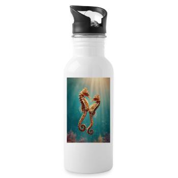 Zwillingsseepferdchen sonnenbeschienen unter Wasser - Trinkflasche mit integriertem Trinkhalm - Weiß - Rechts