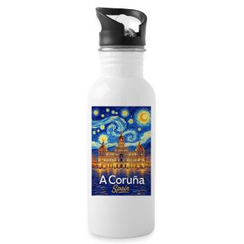 À La Corogne, Espagne - Gourde avec paille intégrée - blanc - Droite