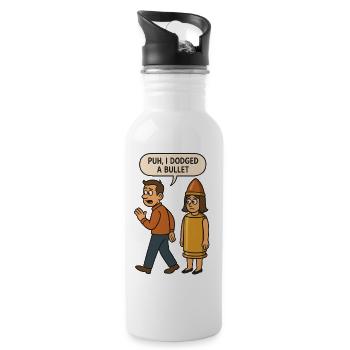 Cartoon - Puh I dogded a bullet - Kurve gekriegt - Trinkflasche mit integriertem Trinkhalm - Weiß - Rechts
