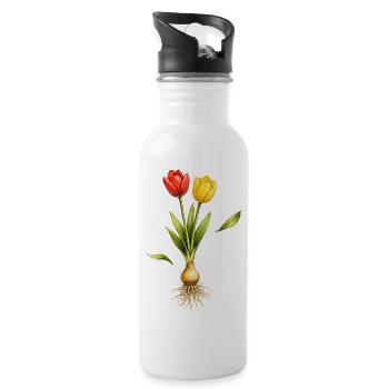 Two tulips with visible bulb and roots - Water bottle with straw - white - Right