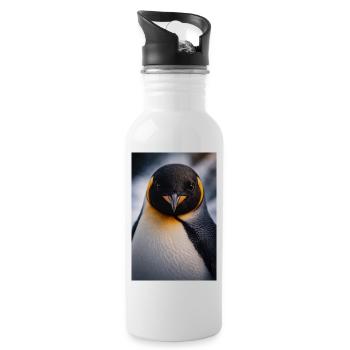 Penguin Close Up with Color Contrast - Water bottle with straw - white - Right