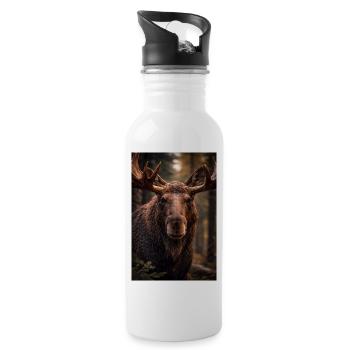 Elch im Wald - Trinkflasche mit integriertem Trinkhalm - Weiß - Rechts
