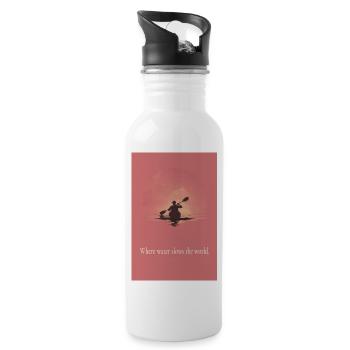 Where Water Slows The World Canoe Poster - Water bottle with straw - white - Right