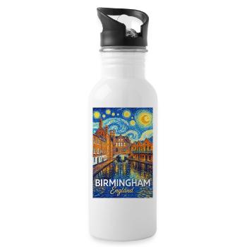 Birmingham, England - Trinkflasche mit integriertem Trinkhalm - Weiß - Rechts