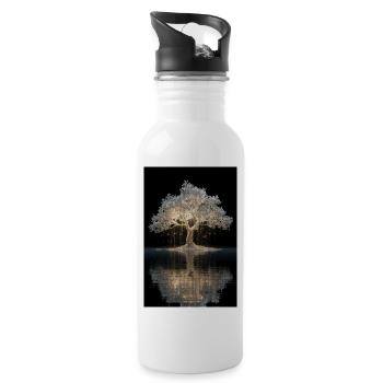 Glowing Golden Tree by Water - Water bottle with straw - white - Right
