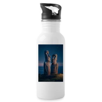 Moai Night Duo Silhouette - Water bottle with straw - white - Right