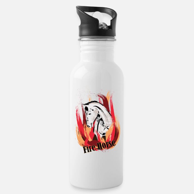 Fire Horse - Illustration with flames - Water bottle with straw - white