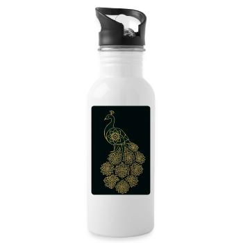 Golden Peacock Mandala: Royal and Elegant Design - Water bottle with straw - white - Right
