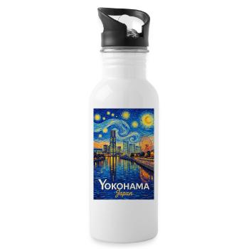 Yokohama, Japan - Trinkflasche mit integriertem Trinkhalm - Weiß - Rechts