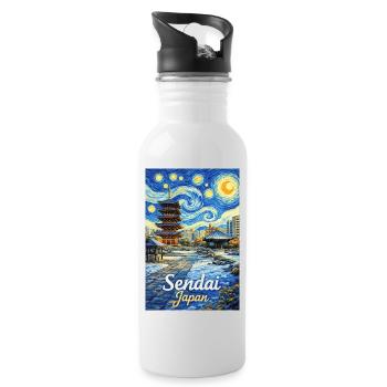 Sendai, Japan - Trinkflasche mit integriertem Trinkhalm - Weiß - Rechts