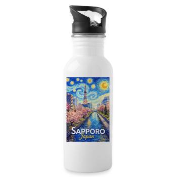 Sapporo, Japan - Trinkflasche mit integriertem Trinkhalm - Weiß - Rechts