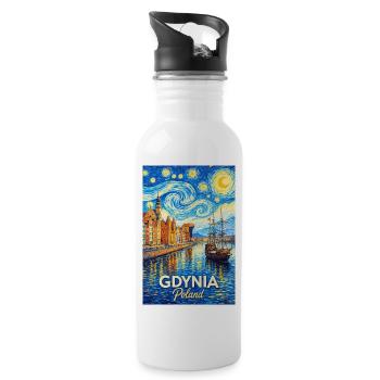 Gdynia, Polen - Trinkflasche mit integriertem Trinkhalm - Weiß - Rechts