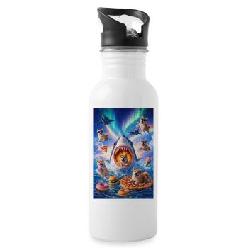 Shark with pizza & space dogs - Water bottle with straw - white - Right