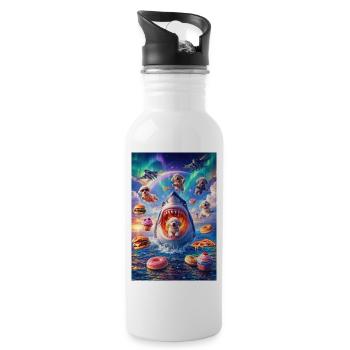 Hai mit Welpen und Donuts Fantasie-Überraschung - Trinkflasche mit integriertem Trinkhalm - Weiß - Rechts