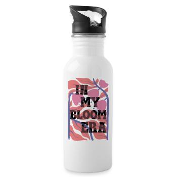 Bloom Nebula Floral Text Art - Water bottle with straw - white - Right
