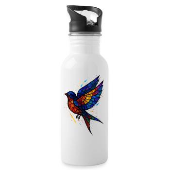 Swallow Stained Glass: Colorful & Poetic Art - Water bottle with straw - white - Right