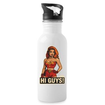 Hi Guys Retro Heroine  - Water bottle with straw - white - Right