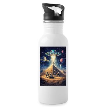 Alien Pyramid UFO - Water bottle with straw - white - Right