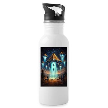 Alien UFO Pyramid Rocket - Water bottle with straw - white - Right