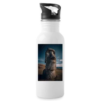 Cosmic Moai Under Starry Night - Water bottle with straw - white - Right