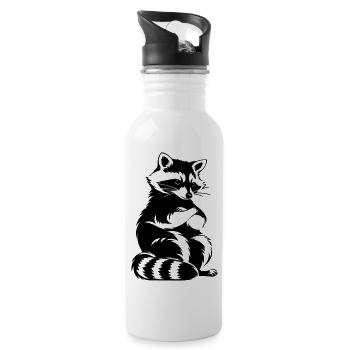 Frecher Waschbär mit verschränkten Armen - Trinkflasche mit integriertem Trinkhalm - Weiß - Rechts