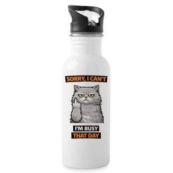 cranky Cat Busy Day Middle Finger - Water bottle with straw - white - Right