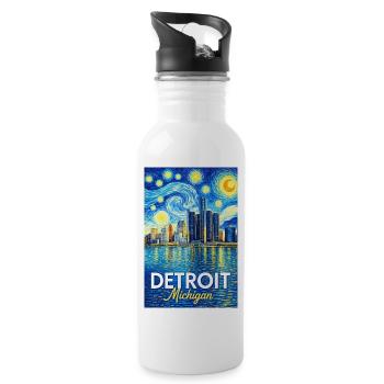 Detroit, Michigan - Trinkflasche mit integriertem Trinkhalm - Weiß - Rechts
