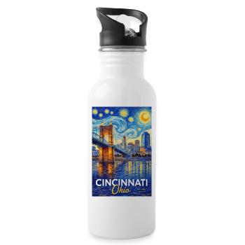 Cincinnati, Ohio - Water bottle with straw - white - Right