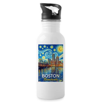 Boston, Massachusetts - Water bottle with straw - white - Right