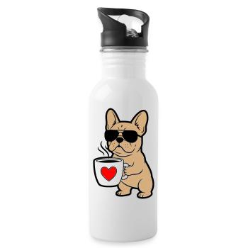 Frenchie Hund Kaffee Comic - Trinkflasche mit integriertem Trinkhalm - Weiß - Rechts