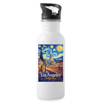 Los Angeles, California - Water bottle with straw - white - Right
