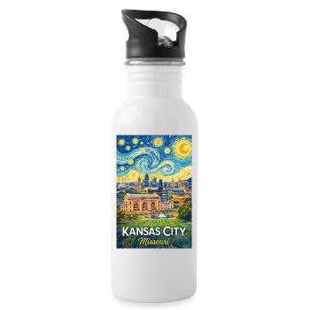 Kansas City Missouri - Trinkflasche mit integriertem Trinkhalm - Weiß - Rechts