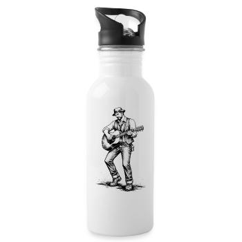 Vintage Gitarrist Noir Illustration - Trinkflasche mit integriertem Trinkhalm - Weiß - Rechts