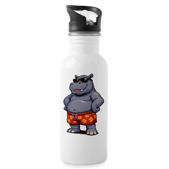Nilpferd in Sonnenbrille - Trinkflasche mit integriertem Trinkhalm - Weiß - Rechts
