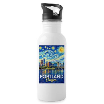 Portland Oregon - Trinkflasche mit integriertem Trinkhalm - Weiß - Rechts