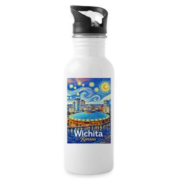 Wichita, Kansas - Water bottle with straw - white - Right