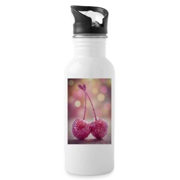 Duo Cerises Paillettes Roses - Gourde avec paille intégrée - blanc - Droite