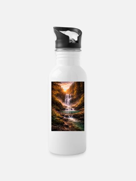 Cascade sous le soleil du soir - Gourde avec paille intégrée - blanc