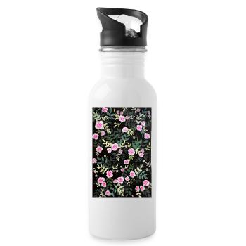 Motif de roses vintage - Gourde avec paille intégrée - blanc - Droite