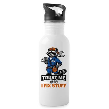 Waschbär-Reparaturprofi - Trinkflasche mit integriertem Trinkhalm - Weiß - Rechts